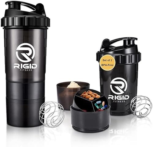 Protein Shakers (2-Pack of 500ml) - Leak-Proof Shaker with Compartments for Powder & Pill Storage - Transparent Cup & Healthy BPA Free Bottle - Ideal for Hydration (Black/Transparent) على Amazon.ae - متتبع الأسعار