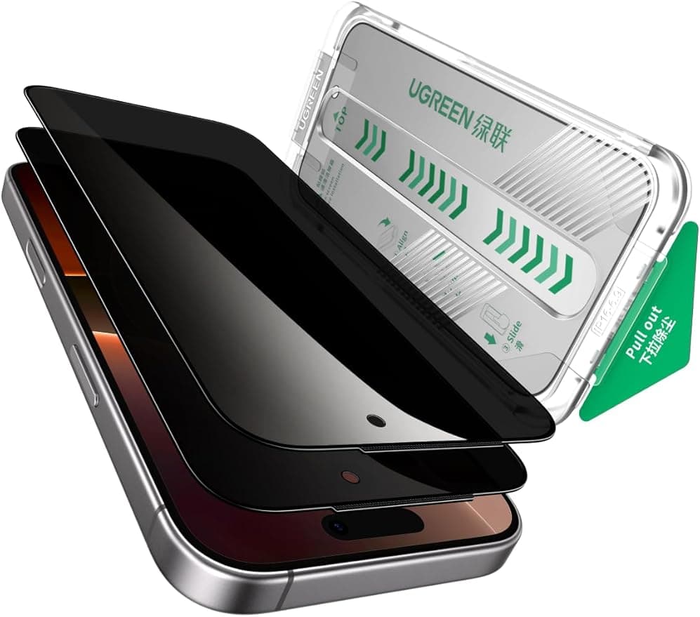 UGREEN 2 Pack for iPhone 17 Pro Max Screen Protector Privacy 6.9'' 100% Privacy Protection with Auto-Align Installation Tool Zero Dust 1:1 Full Coverage 9H Military Grade Tempered Glass on Amazon.ae - Price Tracker