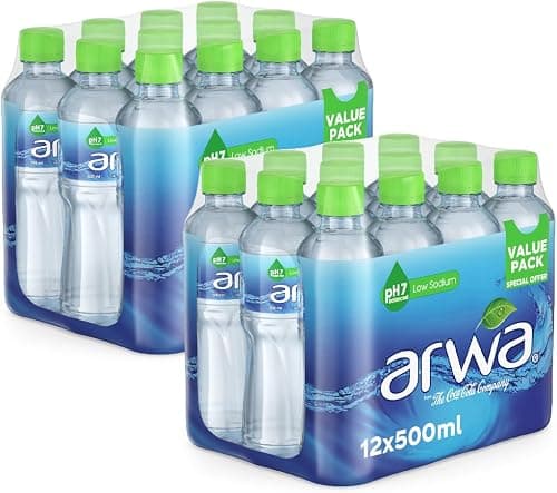 ARWA Still Water, Bottled Drinking Water, PET 500ml, Pack of 24 (12x2 Pack) on Amazon.ae - Price Tracker