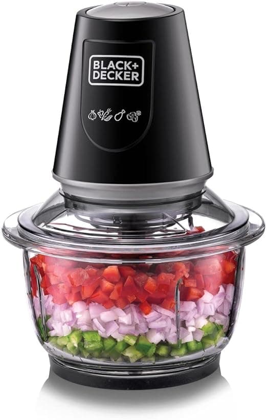 BLACK+DECKER Multi-Function Glass Chopper & Mincer, 400W, XXL 1.2L Bowl, 4-Blade System, Pulse Speed for Precision, Ice Crushing, Compact Sleek Black Design, Easy to Clean, Black - GC400-B5 on Amazon.ae - Price Tracker