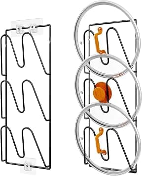 TERRIFI 2 Pack Pot Lid Organizer Rack, 6-Tier Holder for Pot Lids, No Drilling Adhesive Wall, Rustproof Pot and Pan Cover Organizer for Kitchen, Classic Black on Amazon.ae - Price Tracker