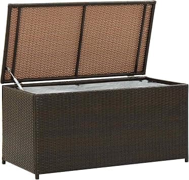 vidaXL Garden Storage Box Moisture Proof Weather Resistant Zippered Closure Poly Rattan Storage Chest Blanket Box Pillow Bench Brown 100cm - متتبع أسعار Amazon.sa