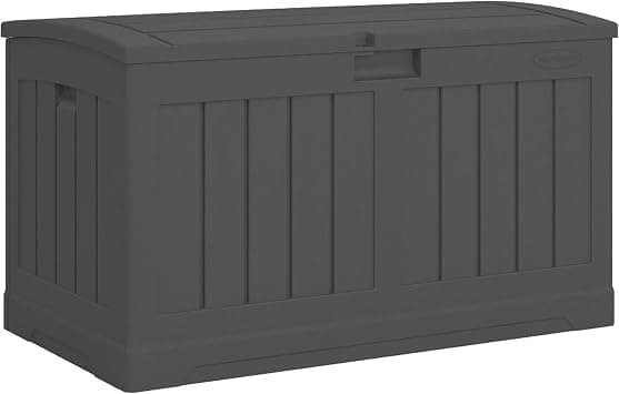 Suncast 50 Gallon Medium Capacity All Weather Construction Resin Outdoor Storage Deck Box with Arched Lid for Patio, Garden, or Pool, Peppercorn - متتبع أسعار Amazon.sa
