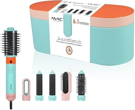 MAC Styler 6 in 1 Hair Styler Kit, 1200W | Multi-Functional Hair Dryer Brush, Curling Iron, Volumizer & Straightener على Amazon.ae - متتبع الأسعار