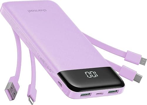 Portable Charger with Built in Cables, Portable Charger with Cords Wires Slim 10000mAh Travel Essentials Battery Pack 6 Outputs 3A High Speed Power Bank for iPhone Samsung Pixel LG Moto iPad (Purple) on Amazon.ae - Price Tracker