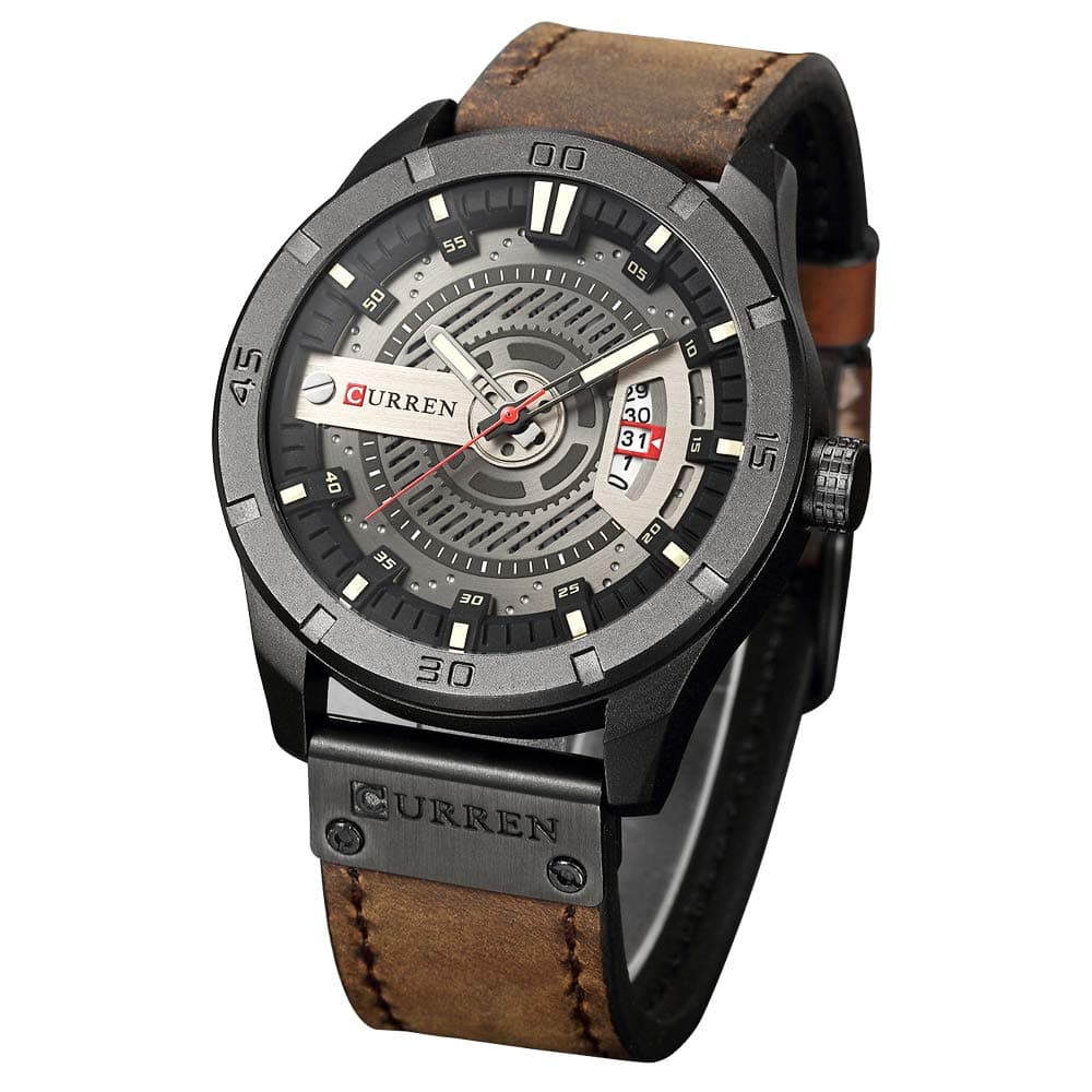 CURREN Quartz Watch For Men, Waterproof Analog Watches, Business Leather Strap Men's Wristwatch with Date 8301(Black-Coffee) on Amazon.ae - Price Tracker
