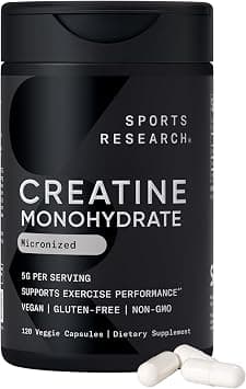 Sports Research® Creatine Monohydrate Capsules - Supports Workout Recovery, Lean Muscle gain, Performance and Strength* - Non-GMO, Vegan Certified - 5g per Servings - 30 Servings on Amazon.ae - Price Tracker