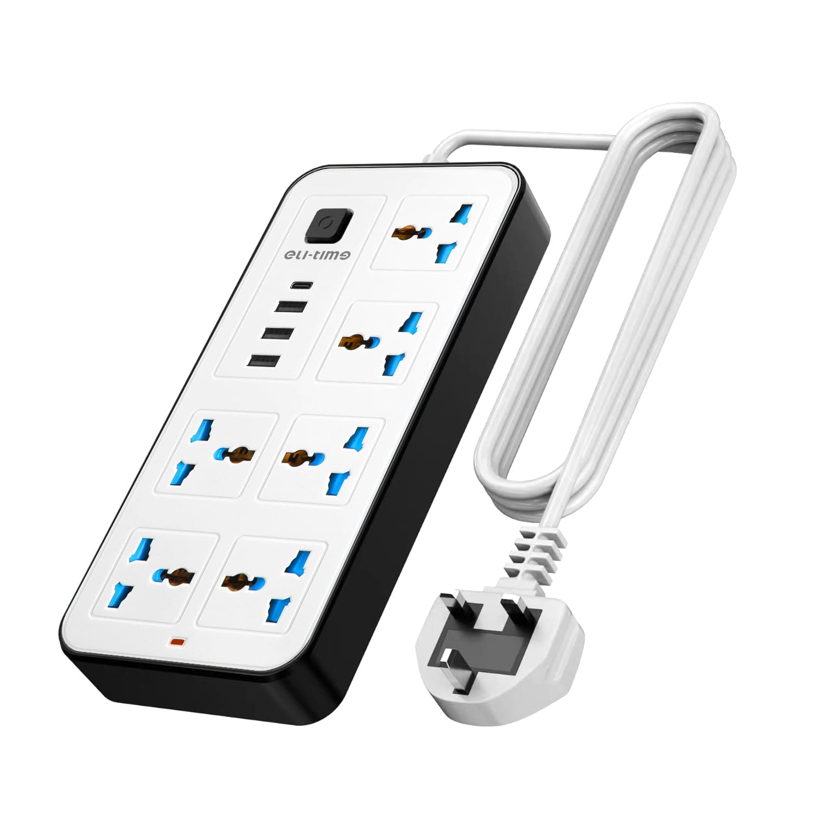 Eli-time Universal Extension Lead with Multiple Function, UK 3 Pin Socket Outlet with 6 Gang | 3 USB Port | 1 Type-C Port,2M Electric Socket Mains Strip for Home,Kitchen,and Office (White) on Amazon.ae - Price Tracker
