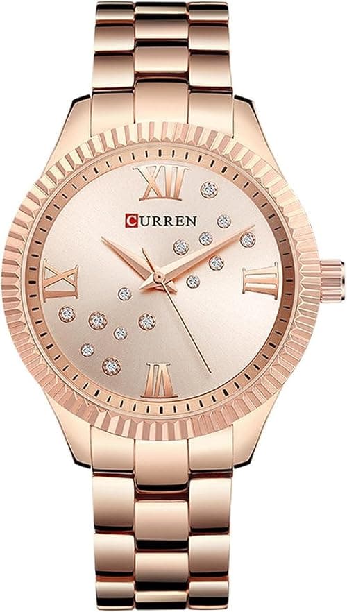 Curren 9009 Quartz Movement Round Dial Stainless Steel Waterproof Women Watch - Rose Gold, White on Amazon.ae - Price Tracker