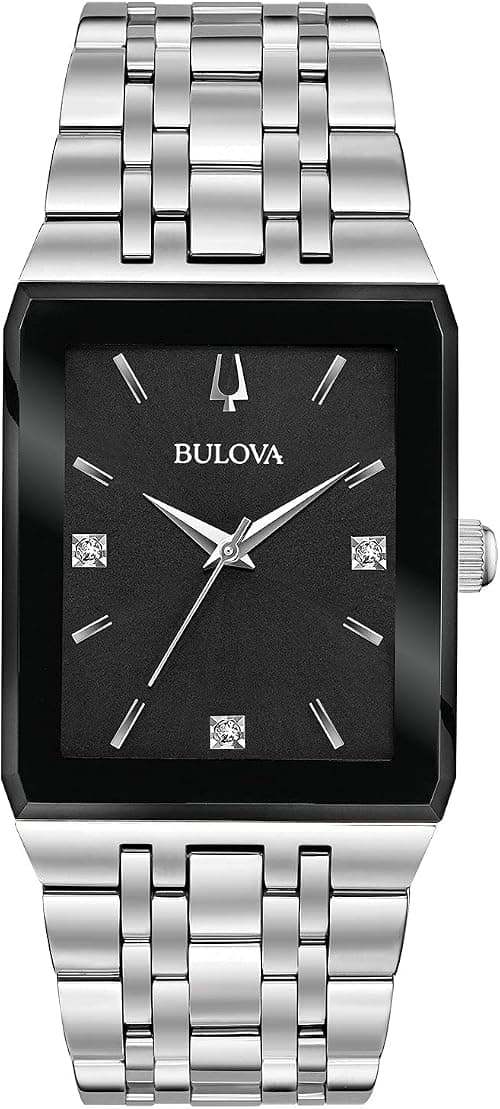 Bulova Men's Modern Quadra Stainless Steel 3-Hand Quartz Watch, Diamond Dial على Amazon.ae - متتبع الأسعار
