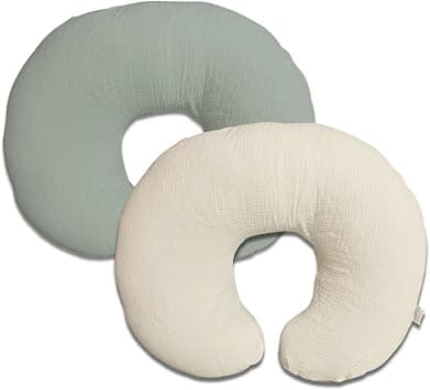 Nursing Pillow Cover, Muslin Cotton, Removable Ultra Soft Cover for Breastfeeding Pillow, 2 Pack, Fits 22.5 x 18 in Newborn Feeding Pillow, Sage Green and Cream Colored على Amazon.ae - متتبع الأسعار