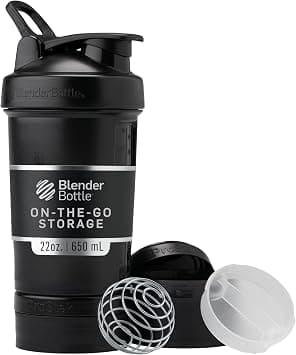BlenderBottle Shaker Bottle with Pill Organizer and Storage for Protein Powder, ProStak System, 22-Ounce, Midnight Black on Amazon.ae - Price Tracker