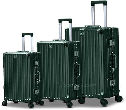Suitcase Aluminium Framed Luggage Trolley, Travel Bag with USB Charging Port, Bottle Holder, Mobile Holder and Smart Features (Green, 3PCS SET 20/24/28 Inch) on Amazon - Best Deal Finder