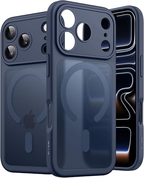 JETech Magnetic Case for iPhone 17 Pro 6.3-Inch Compatible with MagSafe, Camera Lens Full Protection, Translucent Matte Back Slim Minimalist Shockproof Phone Cover (Dark Blue) on Amazon - Best Deal Finder