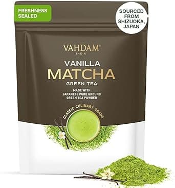VAHDAM, Vanilla Matcha Green Tea Powder (50 g, 50 servings) | Sourced from Shizuoka, Japan | Premium Matcha Powder With Pure Vanilla | 100% Halal Certified | Brew Delicious Matcha Latte on Amazon.ae - Price Tracker