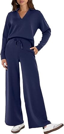 Glamaker 2-Piece Sweatsuit for Women, Casual, Long-Sleeved Polo Top and Wide-Leg Pants, Matching Set on Amazon.ae - Price Tracker