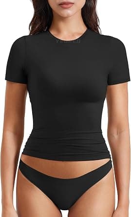 YEOREO Sweeney Y2K Women's Basic, Short-Sleeved, Crew Neck Double-Lined T-Shirt for Going Out on Amazon.ae - Price Tracker