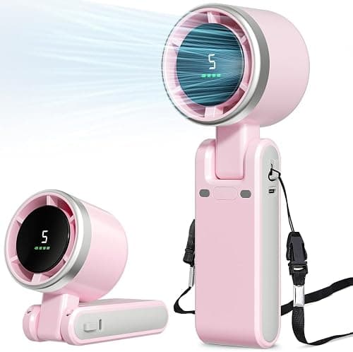 Portable Handheld Mini Turbo Fan, USB Rechargeable Travel Neck Fan with 5 Speeds, 3600mAh Battery & 15000RPM Speed, Up to 12 Working Hours, 3 IN 1 Foldable Personal Cooling (PINK) on Amazon.ae - Price Tracker