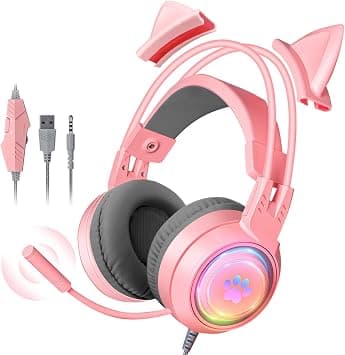 MAKINGTEC Bluetooth Wireless Headphones, Over Ear Headphones, Cat Ear Kids Gaming Headset with Microphone for Laptop/PC /PS4 /PS5 /Xbox/Nintendo Switch, RGB Light Up 3.5mm Wired USB Headset (Pink) on Amazon - Best Deal Finder