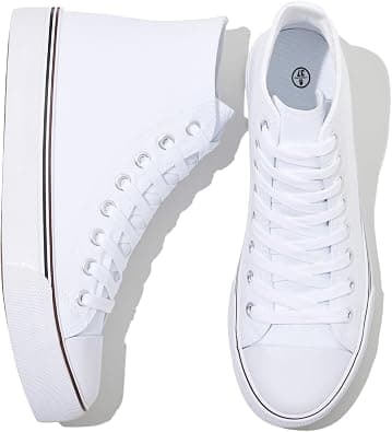 kufeiti Women's High Top Canvas Sneakers Canvas Shoes Lace up White Black Sneakers Casual Walking Shoes, Wf on Amazon.ae - Price Tracker