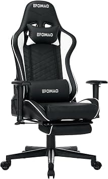 Efomao Gaming Chair with Footrest, Ergonomic Office Chair, Height Adjustable Video Game Chairs, Headrest and Lumbar Support 360° Swivel, Black White on Amazon.ae - Price Tracker