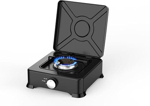 Portable Single Burner Gas Stove, Compact Camping Cooker with Lid, Black on Amazon.ae - Price Tracker
