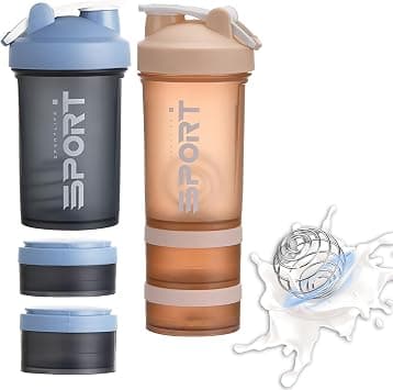 EYSOO Protein Shaker Bottle 2 Pack 500ml / 17oz Shaker Bottle for Protein Mixes Leak-proof BPA Free 3-Layer Protein Shaker with Supplement Pill Storage Container Gym Shaker Cup (Blue & Orange) على Amazon.ae - متتبع الأسعار