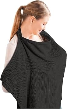 eWINNER Nursing Apron Muslin Nursing Cover for Baby Breastfeeding, 100% Cotton, Breathable, with Rigid Hoop, Multi-use Carseat Canopy (Black) على Amazon.ae - متتبع الأسعار