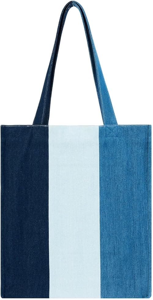 Aesthetic Premium Colorblock Designer Shoulder Bag | Niche Lightweight Foldable Large Denim Tote Bag with Zipper pockets on Amazon.ae - Price Tracker