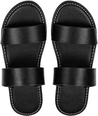 Casual Flat Sandals for Women Stylish Flat Slide Sandals Women Open Toe Double Strap Slip On Slippers for Women Comfortable Flip Flops with Strap Summer Beach Sandals Strappy Outdoor Indoor Wear على Amazon.ae - متتبع الأسعار