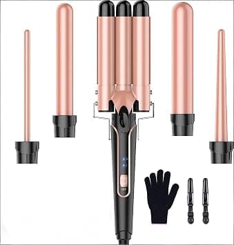 Curling Iron Wand, 5-in-1 Hair Curler Set with 3 Barrel Crimper, Tourmaline Ceramic Fast Heating for All Hair Types (Dry/Wet), 16-20mm Barrels, 60W, 2 Temp Settings on Amazon.ae - Price Tracker