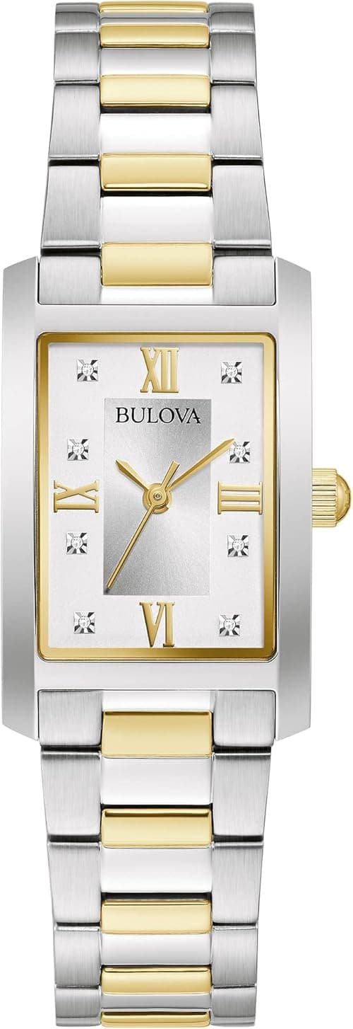 Bulova Ladies' Classic Diamond Two-Tone Stainless Steel 3-Hand Quartz Watch, Rectangle on Amazon.ae - Price Tracker