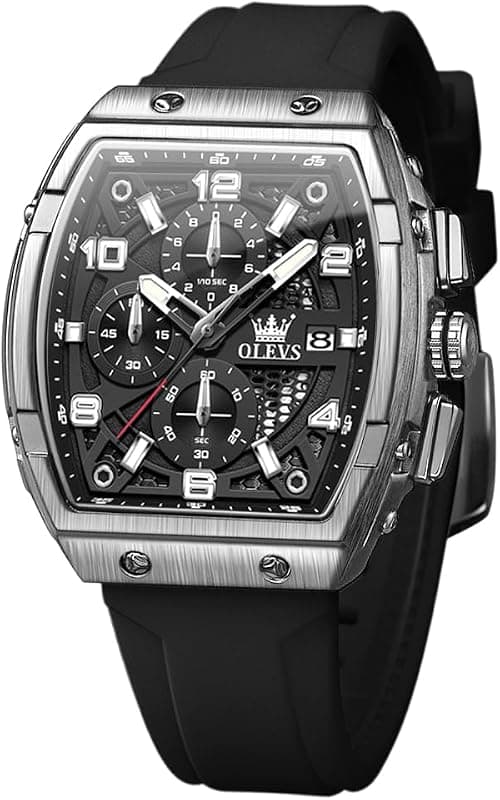 OLEVS Watch Men Luxury Large Face Black Mens Wrist Watches Silicone Square Multifunctional Dress Waterproof Chronograph Analog Quartz Gold Rectangle Relojes para Hombres على Amazon.ae - متتبع الأسعار