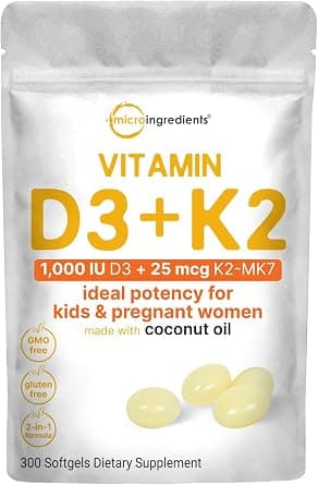 Micro Ingredients Vitamin D3 1,000 iu Plus K2 (MK-7) 25 mcg, 300 Virgin Coconut Oil Softgels | 2 in 1 Vitamins D & K Complex | Ideal Potency for Kids & Pregnant Women – Easy to Swallow on Amazon - Best Deal Finder