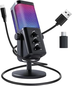 VCOM USB Microphone for PC, RGB Gaming Microphone with Mute Button, Gain Control, Monitoring Headphone 3.5mm Jack, PC Mic for Gaming, Streaming, Podcast, VoiceOver, Recording على Amazon.ae - متتبع الأسعار