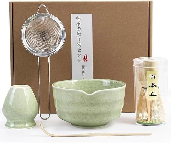 Complete Matcha Ceremony Kit | 5pc Japanese Tea Set with 17oz Spouted Bowl, Bamboo Whisk (Chasen), & Accessories | Mottled Green Ceramic | Perfect Starter Kit for Traditional Tea on Amazon.ae - Price Tracker