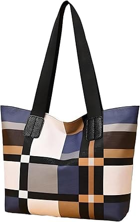 Designer Purses and Handbags for Women Color Combination Checkered Pattern Shoulder Bag Large Top Handle Tote on Amazon.ae - Price Tracker