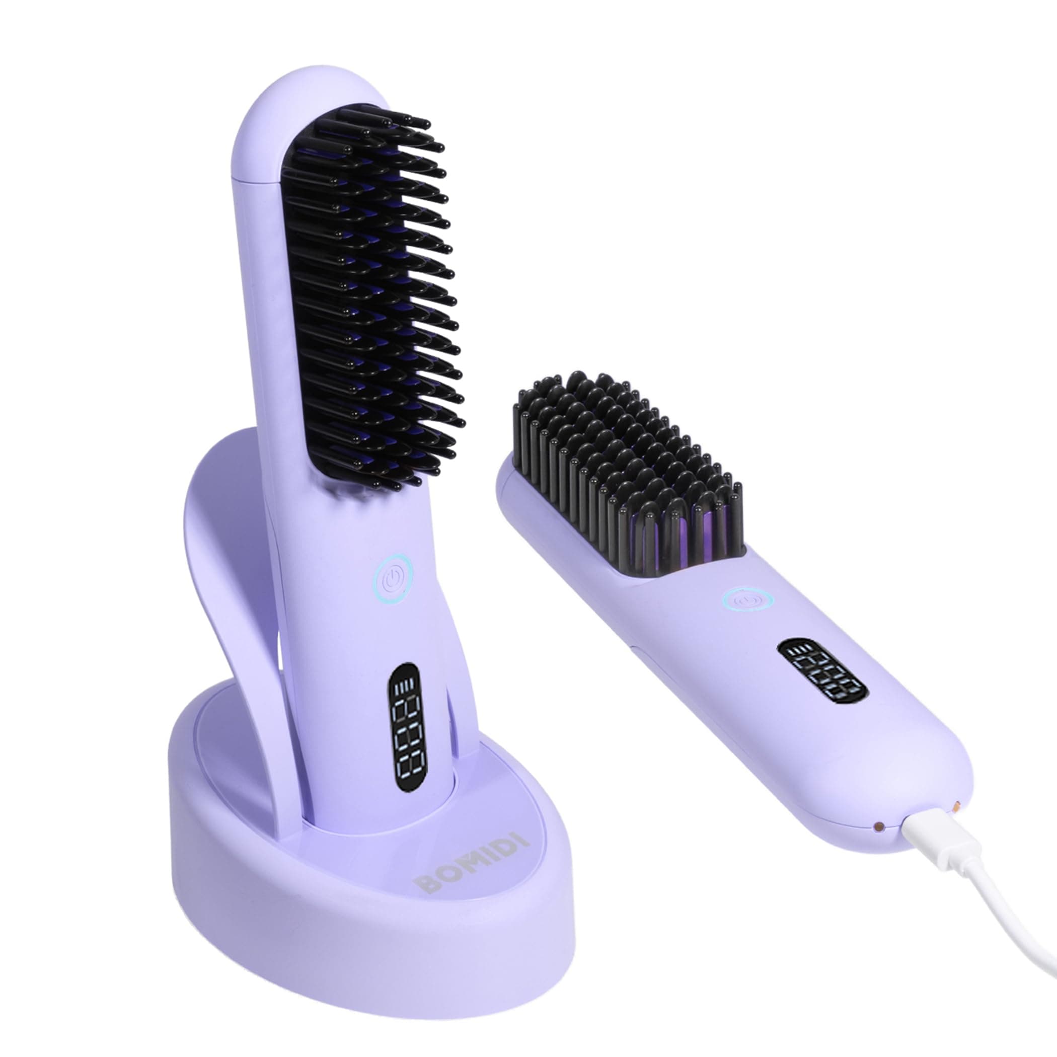 BOMIDI Cordless Hair Straightener Brush with Detachable for Easy Clean, 200M Negative Ions, 6-Speed Smart Temp Control and Type-C/Base Dual Charging, Travel-Friendly Styling Tool - Purple on Amazon.ae - Price Tracker