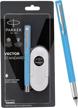 Parker Vector Standard Blue Fountain Pen Chrome Trim Fine Nib with 3 Free Ink Cart (Ink - Blue) on Amazon.sa - Price Tracker
