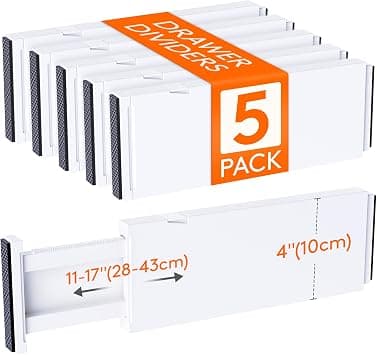 Lifewit Drawers Dividers, 10 cm high, closet organizer, 28 to 44.5 cm long, expandable dividers for storing clothes, T-Shirts, pants, bathroom accessories, kitchen, office, white, 5 pack on Amazon.ae - Price Tracker