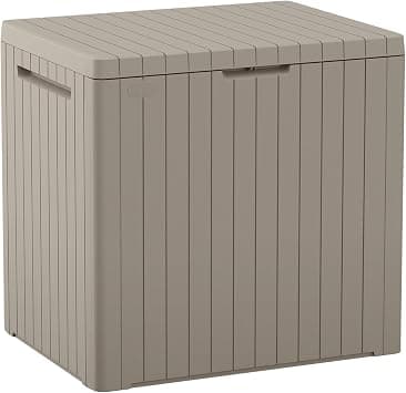 Keter City 30 Gallon Resin Outdoor Storage Box and Patio Furniture Side Table for Pool and Garden Accessories, Beige - متتبع أسعار Amazon.sa