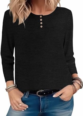 Zeagoo Long Sleeve Shirts for Women Henley T Shirts Loose Fit Tunics Dressy Casual Work Blouses Fall Fashion Tops on Amazon.ae - Price Tracker