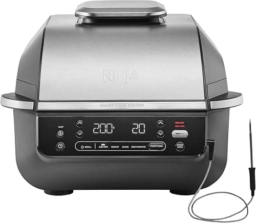 Ninja 5-in-1 Indoor Grill & Air Fryer, 5 Cooking Functions, Make Up to 4 Burgers, 5.7L capacity, Low Smoke, Includes Digital Meat Thermometer, Black/Silver, EG351UK | 5 Cooking Functions, Make Up to 4 Burgers, 5.7L capacity, Low Smoke, Includes Digital Meat Thermometer, Black/Silver on Amazon.ae - Price Tracker