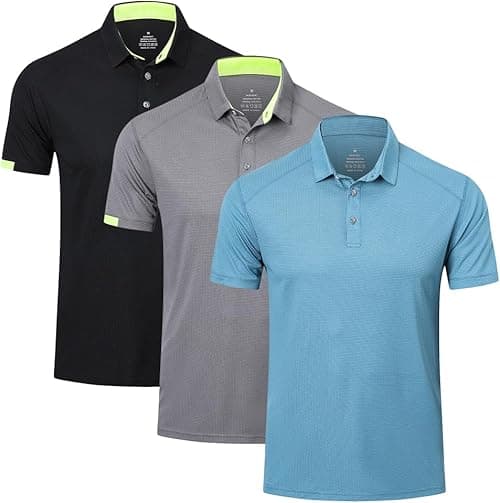 3 Pack Mens Polo Shirts Short Sleeve Lightweight Sport Golf Tennis Tops Quick Dry Athletic Workout Polo Shirts on Amazon.ae - Price Tracker