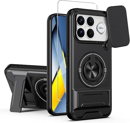 ZMONE for Xiaomi Poco F8 Ultra 5G Cover Ring Holder Stand Kickstand, Slide Camera Cover, with Screen Protector, Dual-Layer Shockproof Protective, Magnetic Accessory Friendly Phone Case - Black على Amazon.ae - متتبع الأسعار