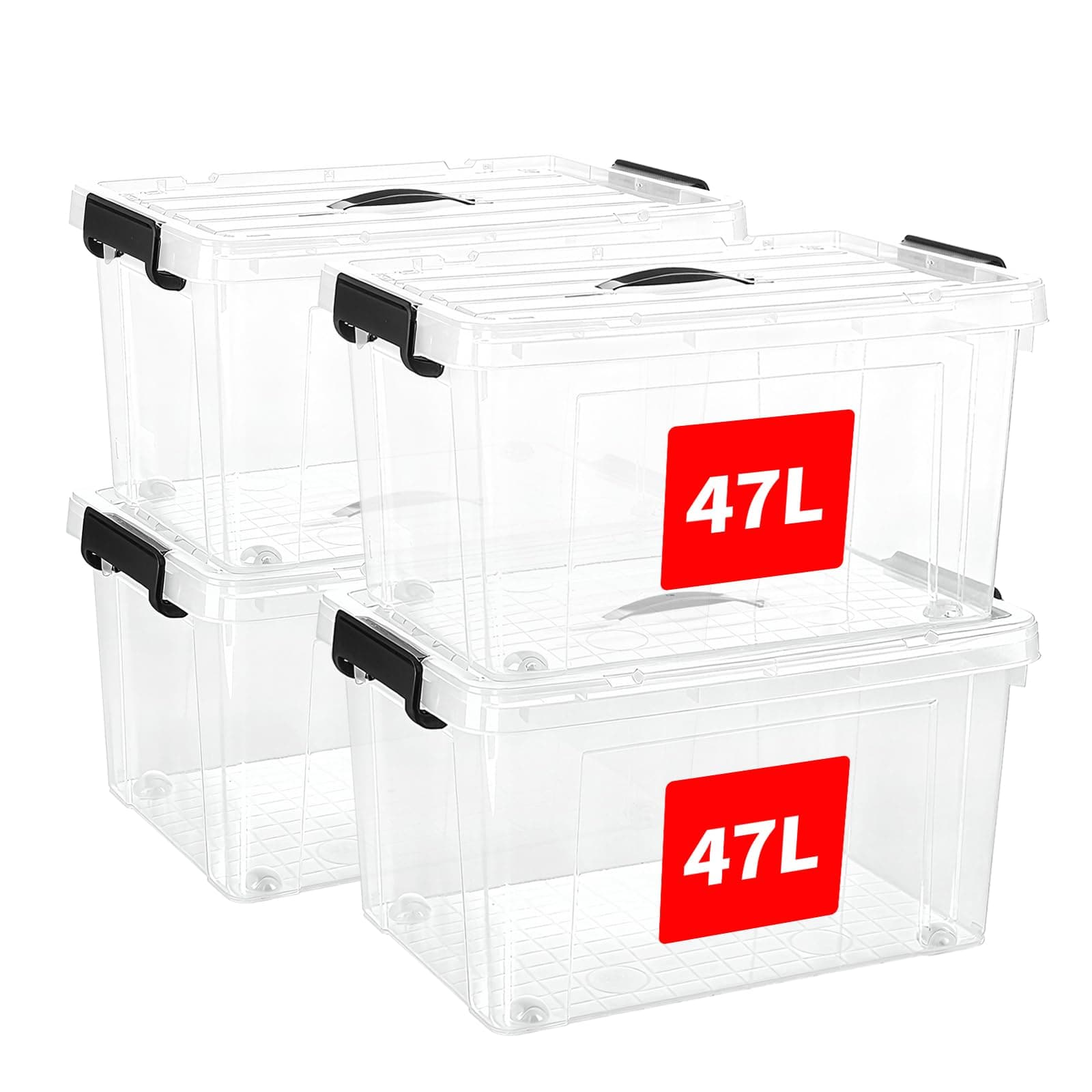 SKY-TOUCH 47 Liters Clear Plastic Storage Box with Lockable Lid & Wheels,Plastic Organizer Bin with Handles,48x28x35cm,4pcs on Amazon.ae - Price Tracker