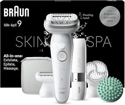 Braun Silk-épil 9 SkinSpa All-in-One Set, Women's Epilator/Hair Remover for Long-Lasting Hair Removal, Facespa Facial Hair Remover, 9-381, White/Silver على Amazon.ae - متتبع الأسعار