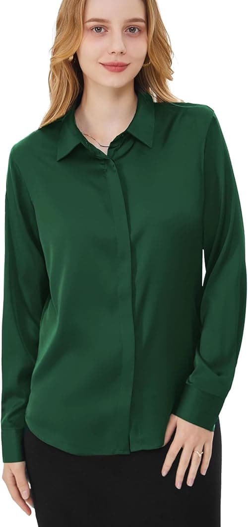 Women's Satin Blouse Fashion Long Sleeve Satin Silk Shirt Work Office Top Casual Shirt on Amazon.ae - Price Tracker