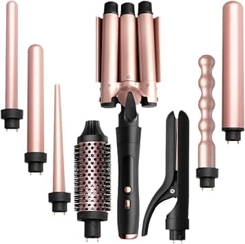 8-in-1 Curling Iron Set, Professional Hair Curler with LCD Display, 7 Interchangeable Ceramic Barrels & Thermal Round Brush, Suitable for All Hair Types على Amazon.ae - متتبع الأسعار