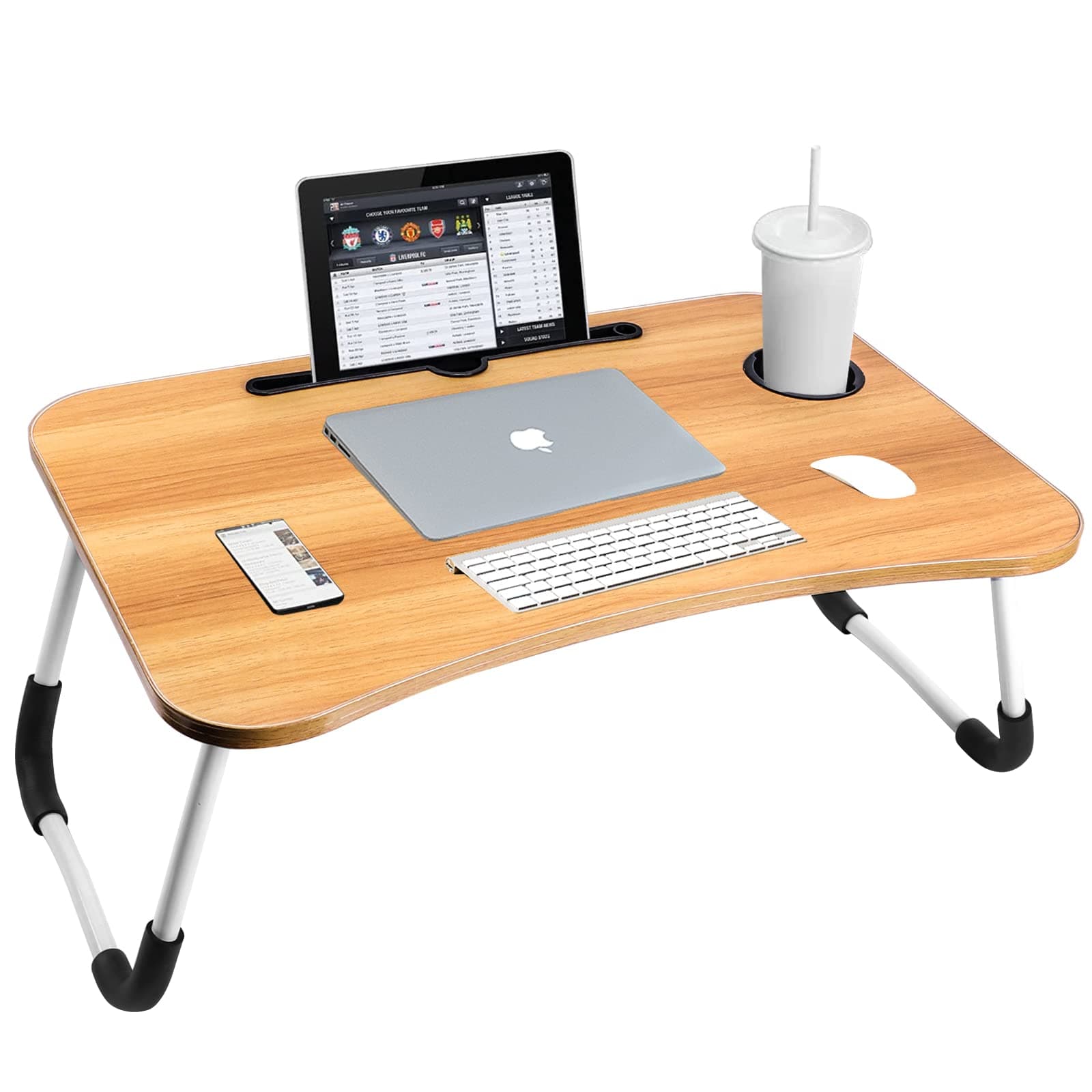 Sky-Touch Portable Folding bed Table, Laptop Desk With ipad and Cup Holder Adjustable Lap Tray Notebook Stand,Foldable Non-slip Legs Reading Table Tray for working,studing,camping 60×40×28cm Beige on Amazon.ae - Price Tracker